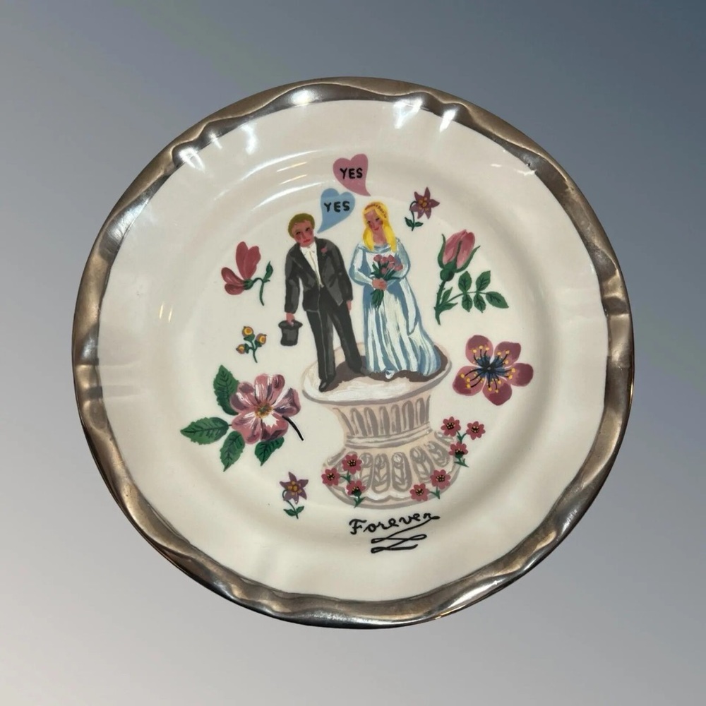 Anthropologie Natalie Leite Bride and Groom Wedding Forever 10” plate